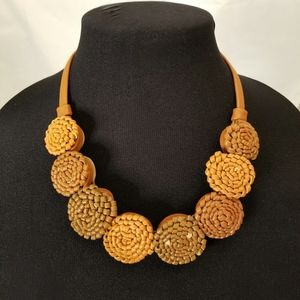 Romance Faux Leather Fringe Flower Statement Necklace – 18” Short Necklace